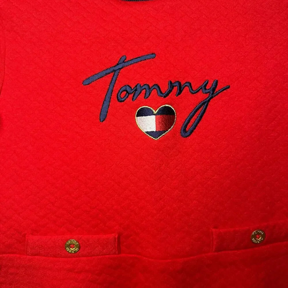 Tommy Hilfiger Red Long Sleeve Fit & Flare Sweater Dress Heart Logo Size 5 Girls